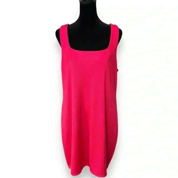 A New Day Women’s Size Large Hot Pink Sleeveless Square Neck Ribbed Mini Dress - Picture 3 of 11